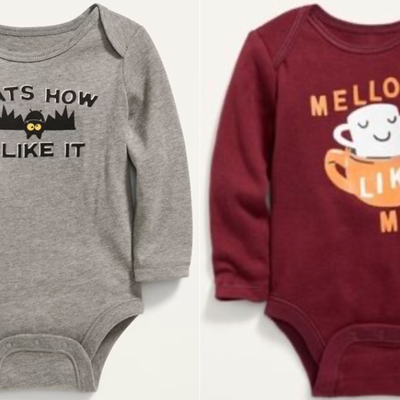 BUNDLE OF 2 Old Navy 3-6M Baby Bodysuits Bats How I Like It & Mellow Like Mom - Picture 1 of 16